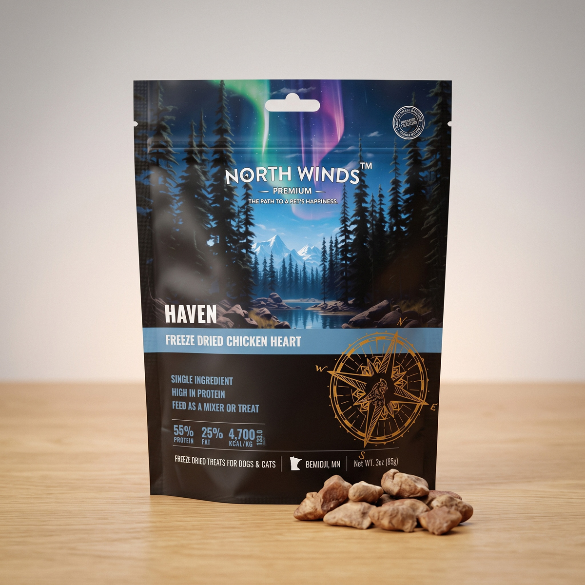 North Winds Premium Haven Freeze Dried Chicken Heart 3 oz bag