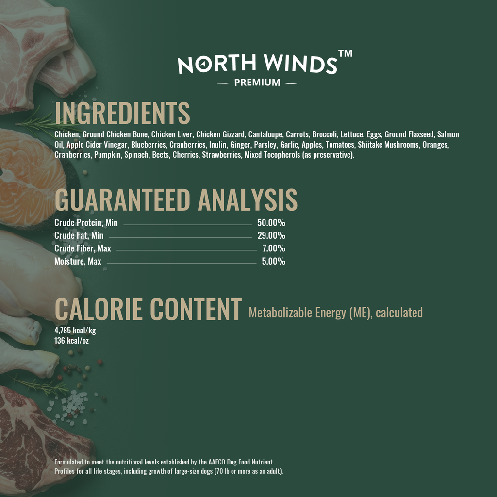 North Winds Premium Haven Freeze Dried Chicken Recipe 5 oz ingredients and guaranteed analysis