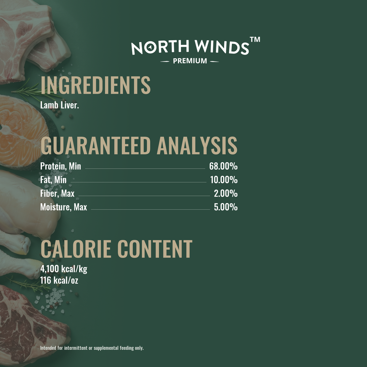 North Winds Premium Haven Freeze Dried Lamb Liver 3 oz ingredients and guaranteed analysis
