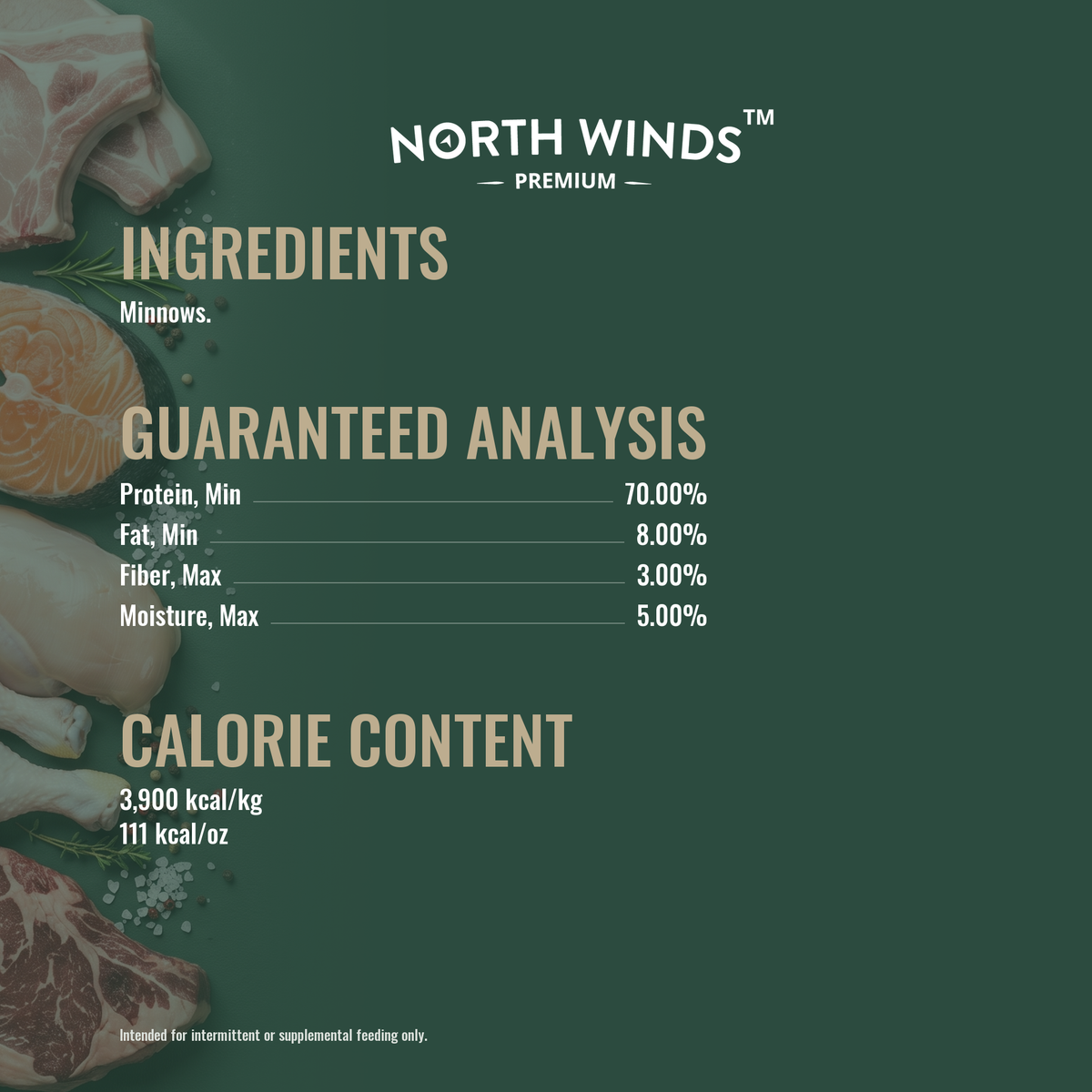 North Winds Premium Haven Freeze Dried Minnows 1 oz ingredients and guaranteed analysis