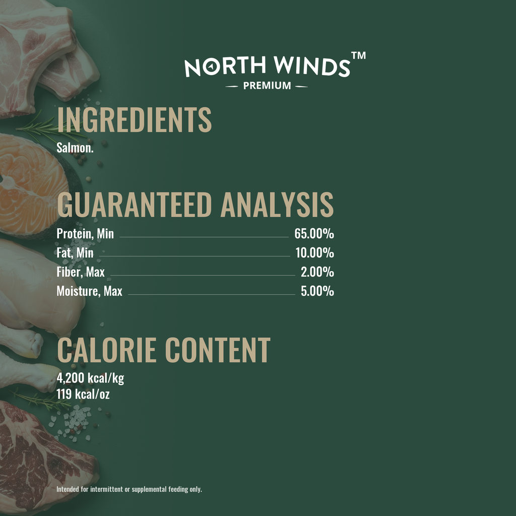 North Winds Premium Haven Freeze Dried Salmon 3 oz ingredients and guaranteed analysis