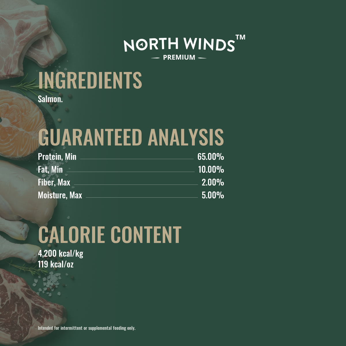 North Winds Premium Haven Freeze Dried Salmon 3 oz ingredients and guaranteed analysis