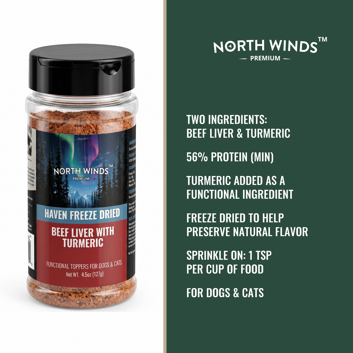North Winds Premium Haven Freeze Dried Beef Liver with Turmeric Topper 4.5 oz key features