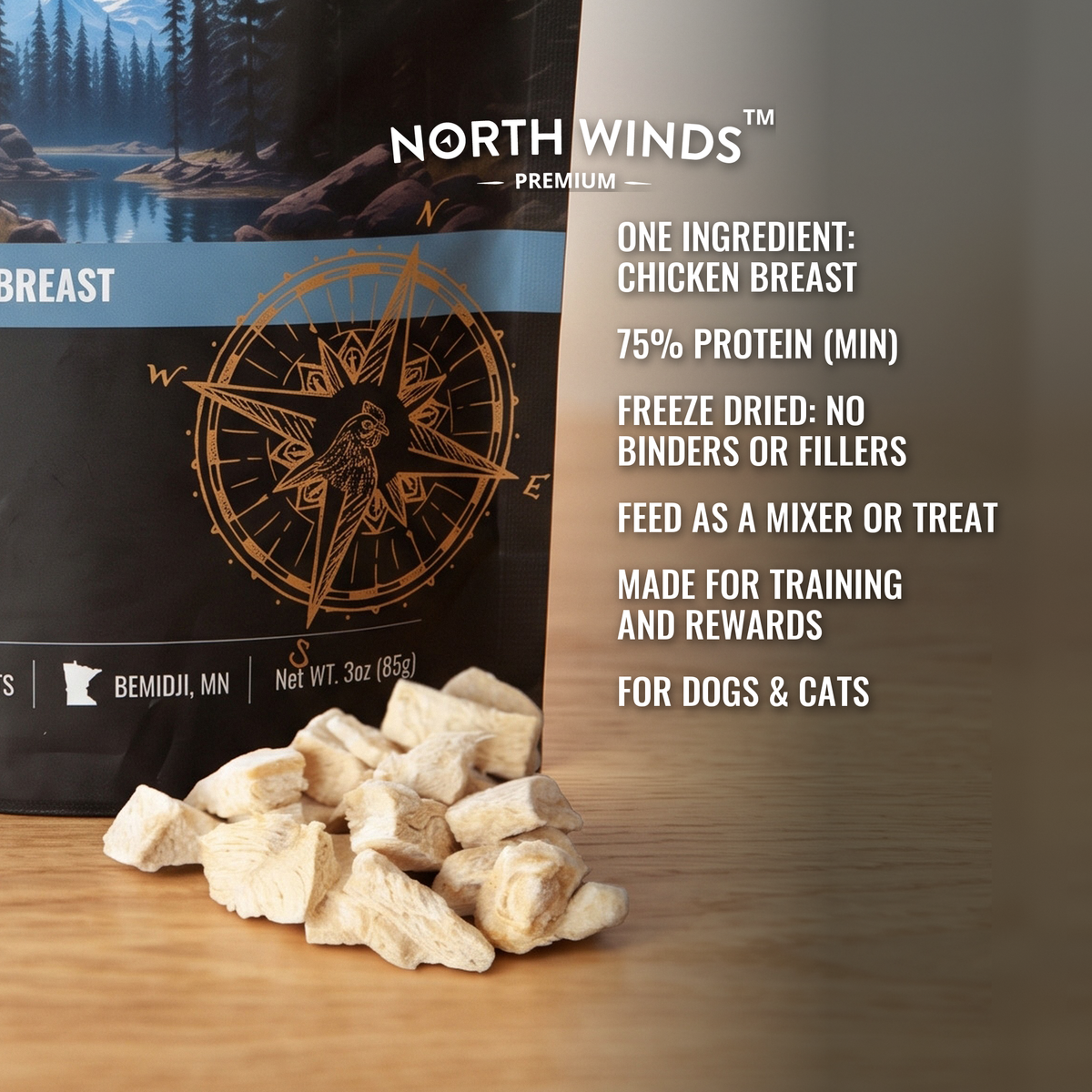 North Winds Premium Haven Freeze Dried Chicken Breast 3 oz key features