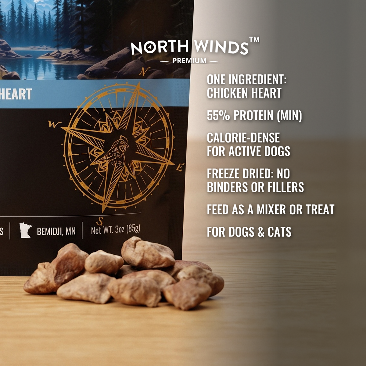 North Winds Premium Haven Freeze Dried Chicken Heart 3 oz key features