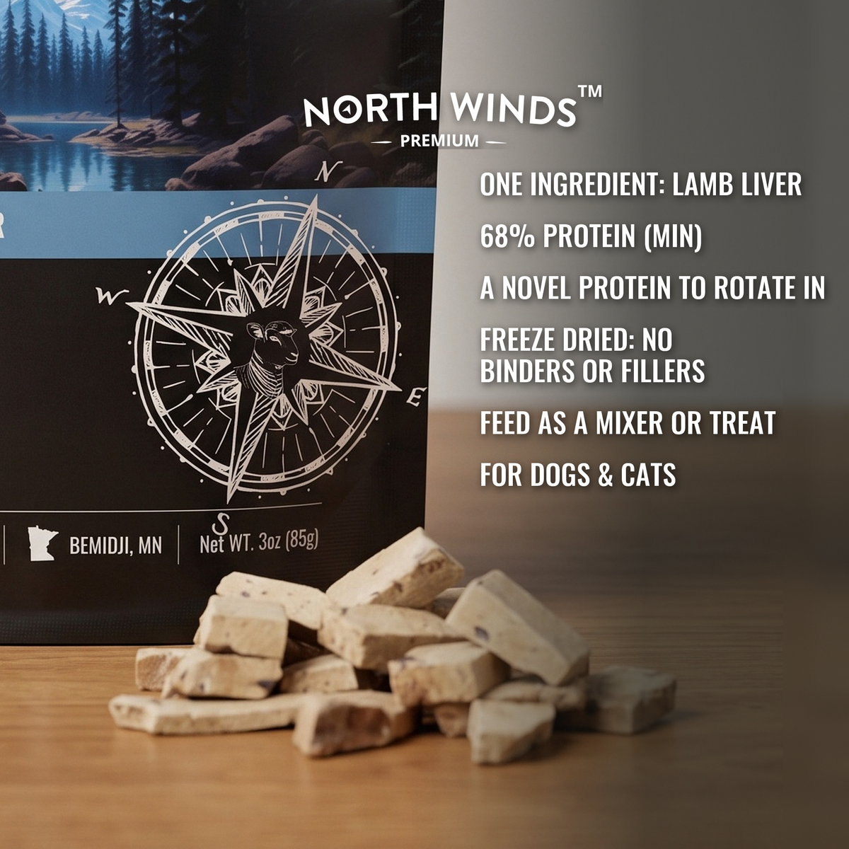 North Winds Premium Haven Freeze Dried Lamb Liver 3 oz key features