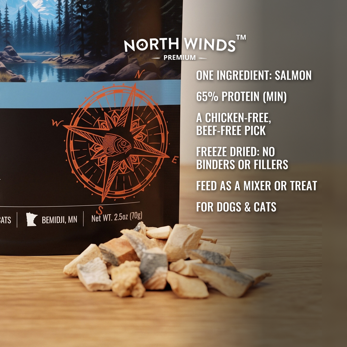North Winds Premium Haven Freeze Dried Salmon 3 oz key features