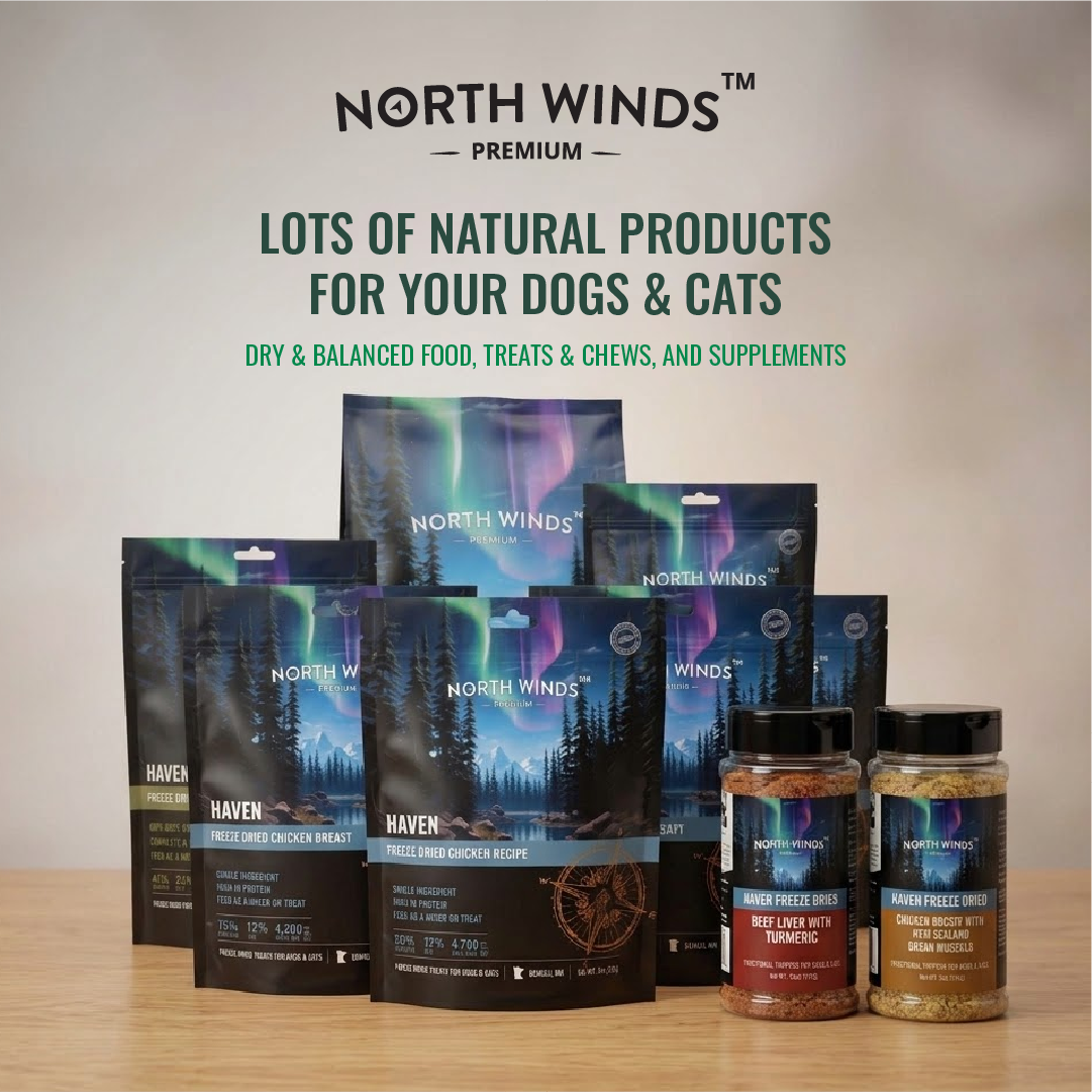 North Winds Premium natural products for dogs and cats, including Haven freeze-dried treats, recipes and food toppers