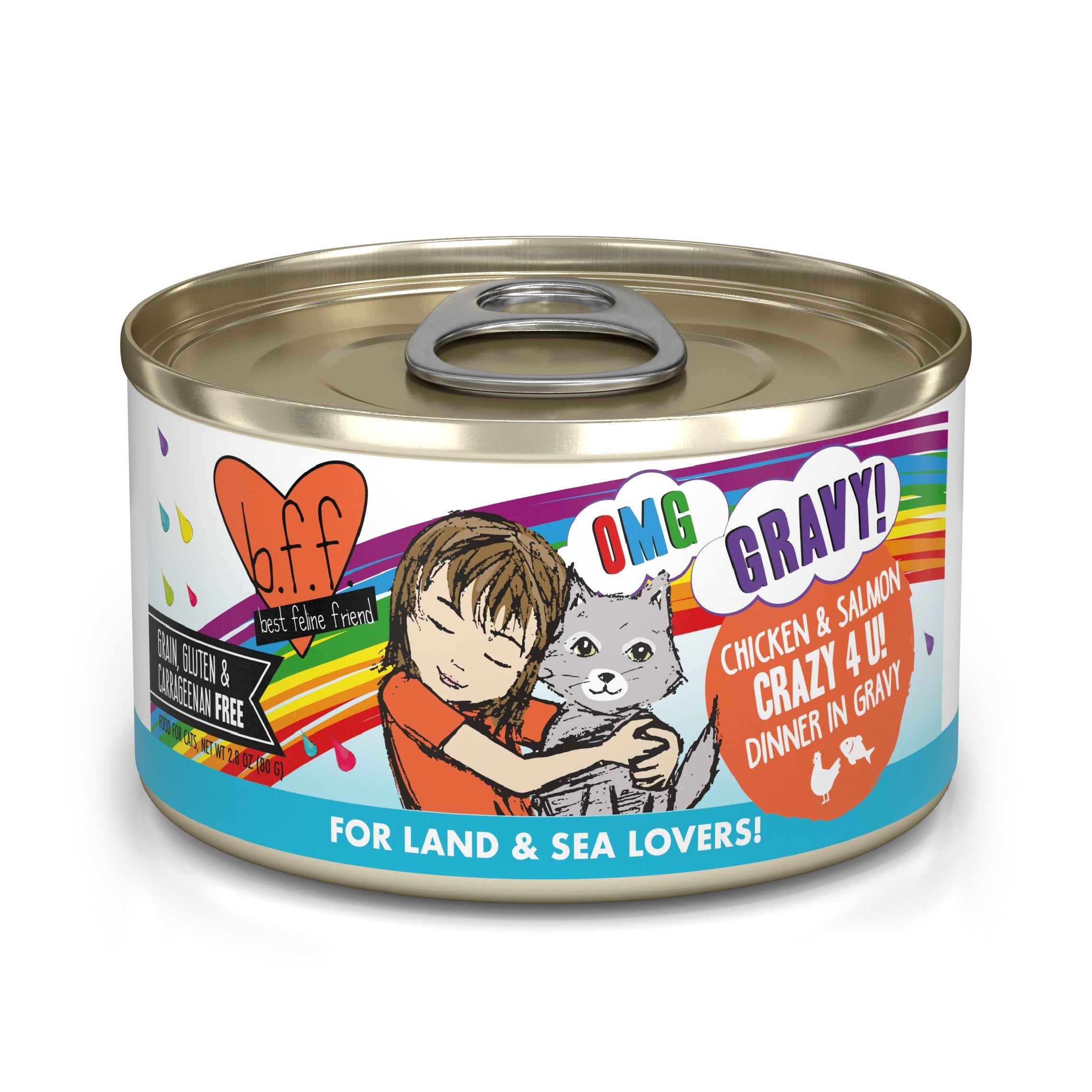 B.F.F. OMG Crazy 4 U! Chicken & Salmon Dinner in Gravy Grain-Free Canned Cat Food, 2.8-oz, 4-Pack