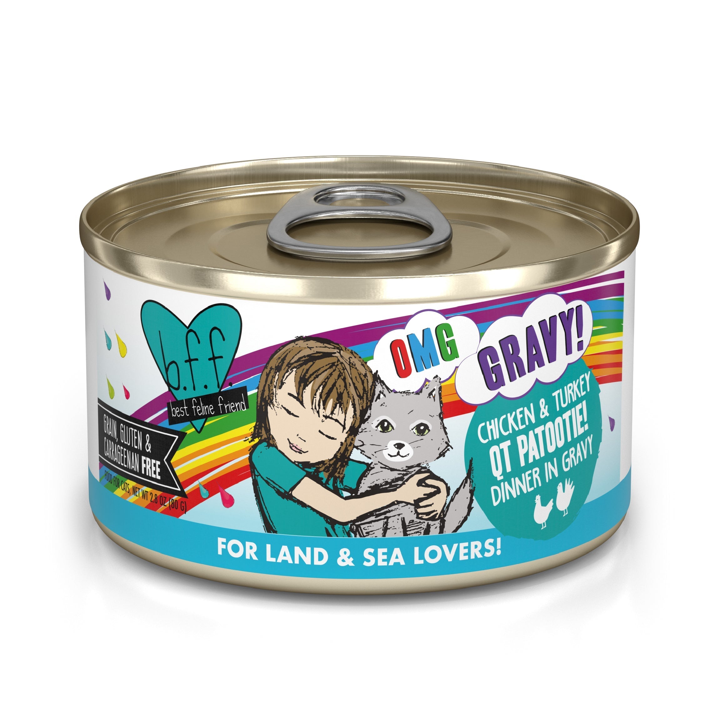 B.F.F. OMG QT Patootie! Chicken & Turkey Dinner in Gravy Grain-Free Canned Cat Food, 2.8-oz, 4-Pack