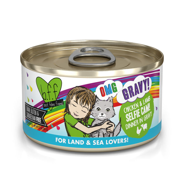 B.F.F. OMG Selfie Cam! Chicken & Lamb Dinner in Gravy Grain-Free Canned Cat Food, 2.8-oz, 12-Pack