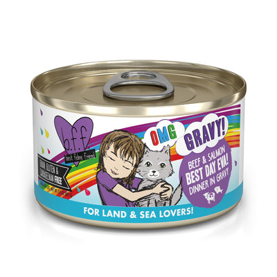B.F.F. OMG Best Day Eva! Beef & Salmon Dinner in Gravy Grain-Free Canned Cat Food, 2.8-oz, 12-Pack