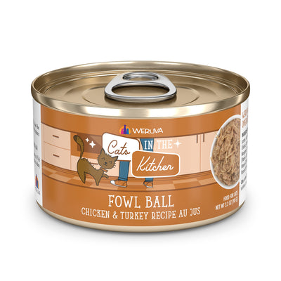 Cats in the Kitchen Fowl Ball Chicken & Turkey Au Jus Grain-Free Canned Cat Food, 3.2-oz, 24-Pack