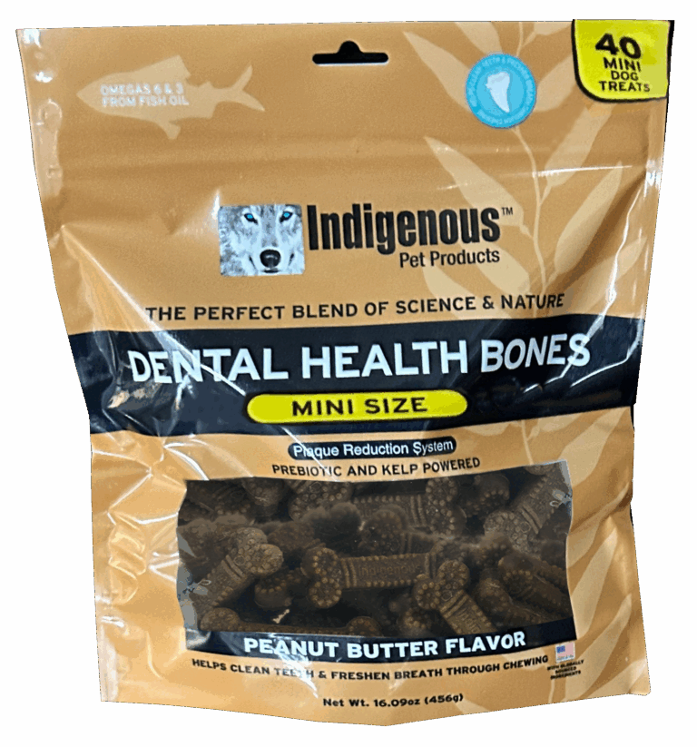 Indigenous Pet Dental Health Bones Peanut Butter Flavor Mini Size Dog Treats, 11.92 OZ.