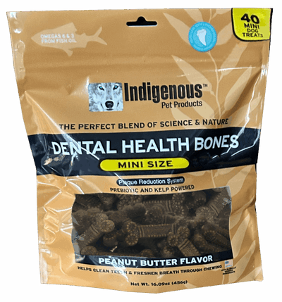 Indigenous Pet Dental Health Bones Peanut Butter Flavor Mini Size Dog Treats, 11.92 OZ.