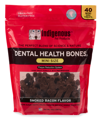 Indigenous Pet Dental Health Bones Smoked Bacon Flavor Mini Size Dog Treats, 13 OZ.