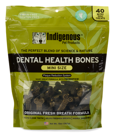 Indigenous Pet Dental Health Bones Original Fresh Breath Formula Mini Size Dog Treats, 13 OZ.