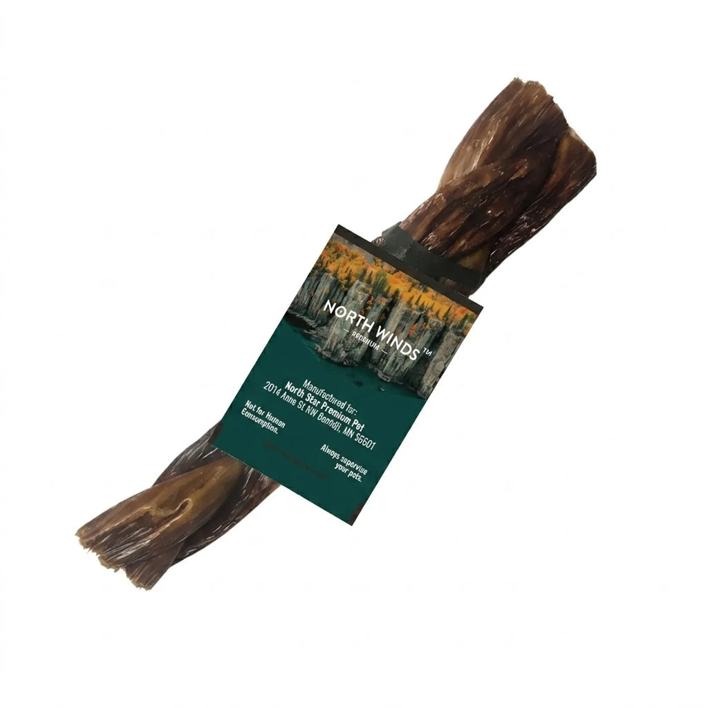 North Winds Premium Braided Beef Gullet Chew, 6 inch, with North Winds hang tag