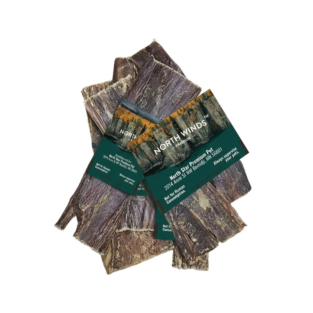 North Winds Premium Flat Beef Gullet Chews, 5–6 inch, with North Winds hang tags
