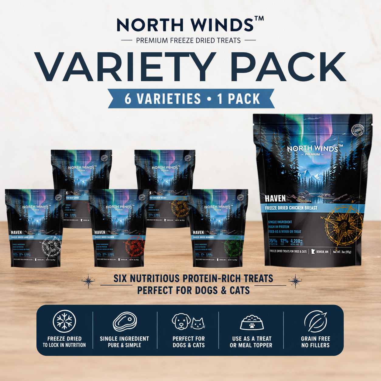 North Winds Premium Freeze Dried Treats Variety Pack — 6 Flavors