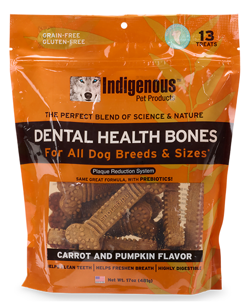 Indigenous Pet Dental Health Bones Carrot & Pumpkin Flavor Dog Treats, 17 OZ.