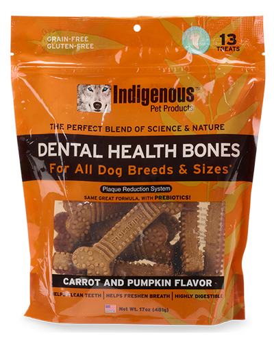 Indigenous Pet Dental Health Bones Carrot & Pumpkin Flavor Dog Treats, 17 OZ.