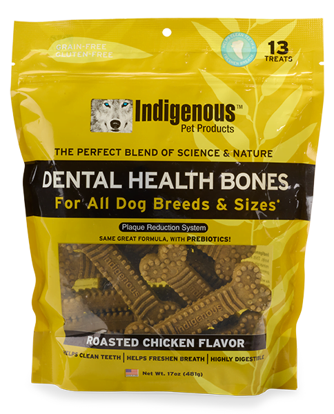 Indigenous Pet Dental Health Bones Roasted Chicken Flavor Dog Treats, 17 OZ.