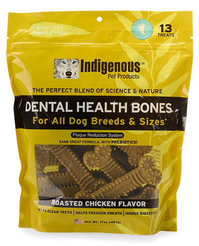 Indigenous Pet Dental Health Bones Roasted Chicken Flavor Dog Treats, 17 OZ.