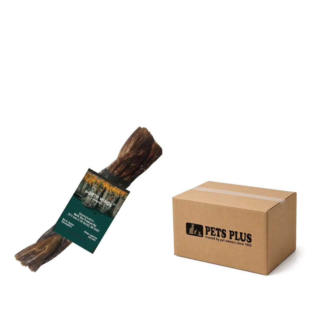 North Winds Premium Beef Gullet Braided 6 inch, case of 40, with a Pets Plus shipping case