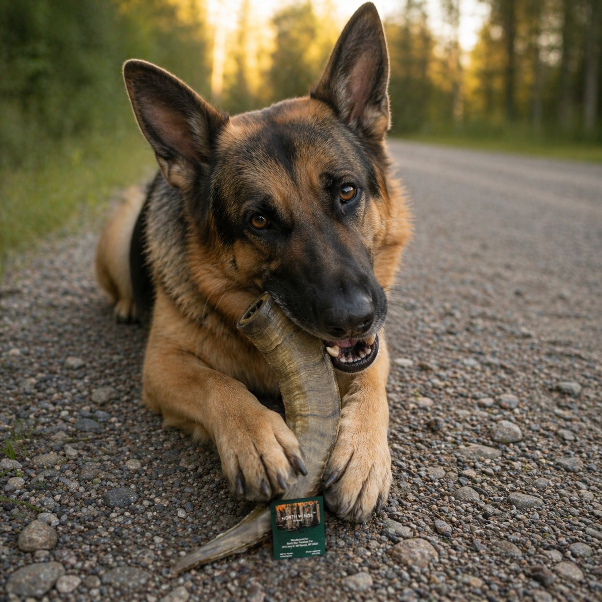 German Shepherd with a North Winds Premium Goat Horn Chew