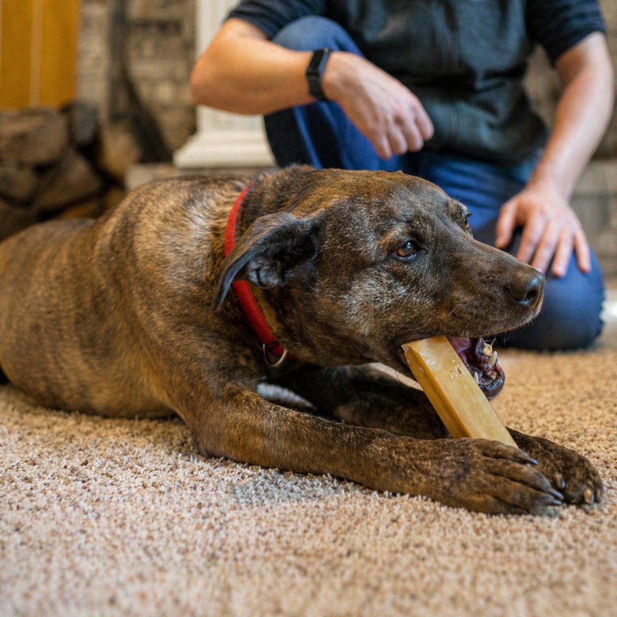 Riley with a North Winds Premium Peak Chaser Chew