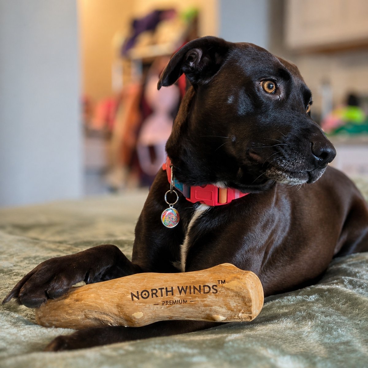 Dog with a North Winds Premium Timberborn Coffee Wood Chew